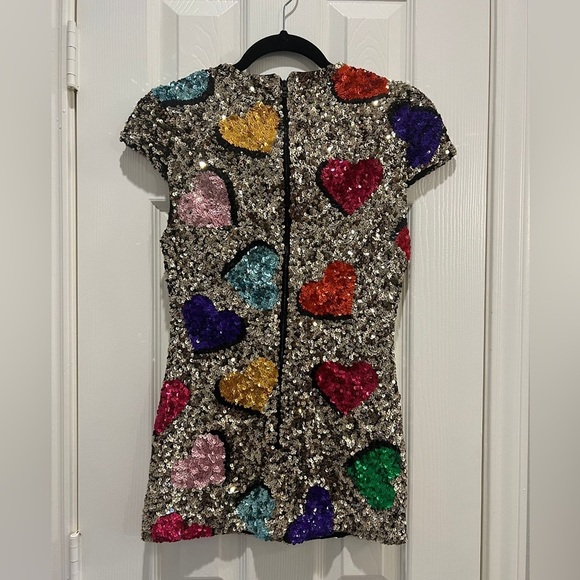 Alice + Olivia Gold Sequin Heart Mini Dress - Picture 4 of 10